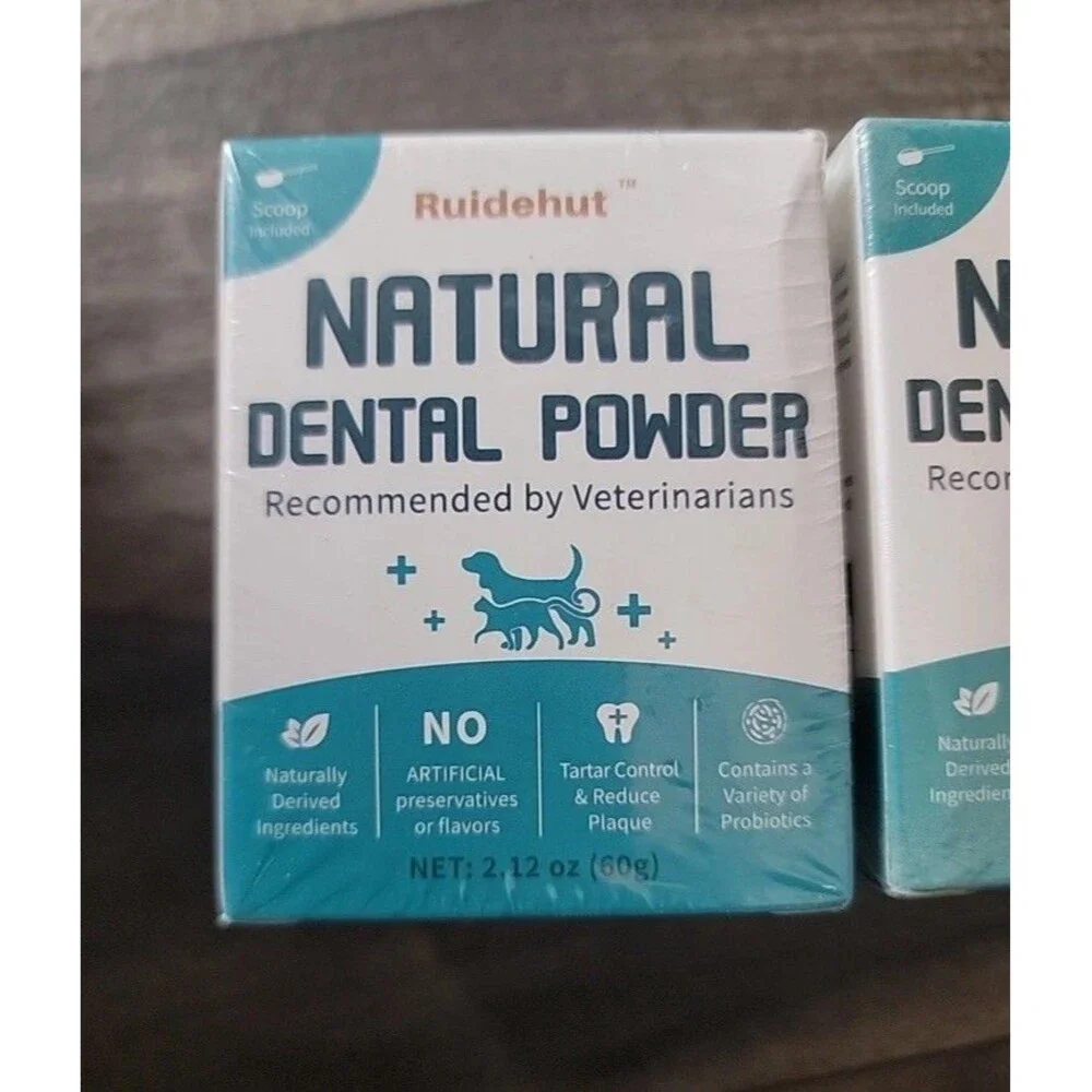 2) 7.05 Oz Boxes Natural Dental Powder For Dogs & Cats Tarter Control Probiotic